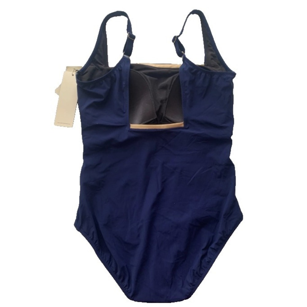 Gottex Essentials Bandeau One Piece Swimsuit Navy Gold Mesh Trim Size 10 - Picture 2 of 7